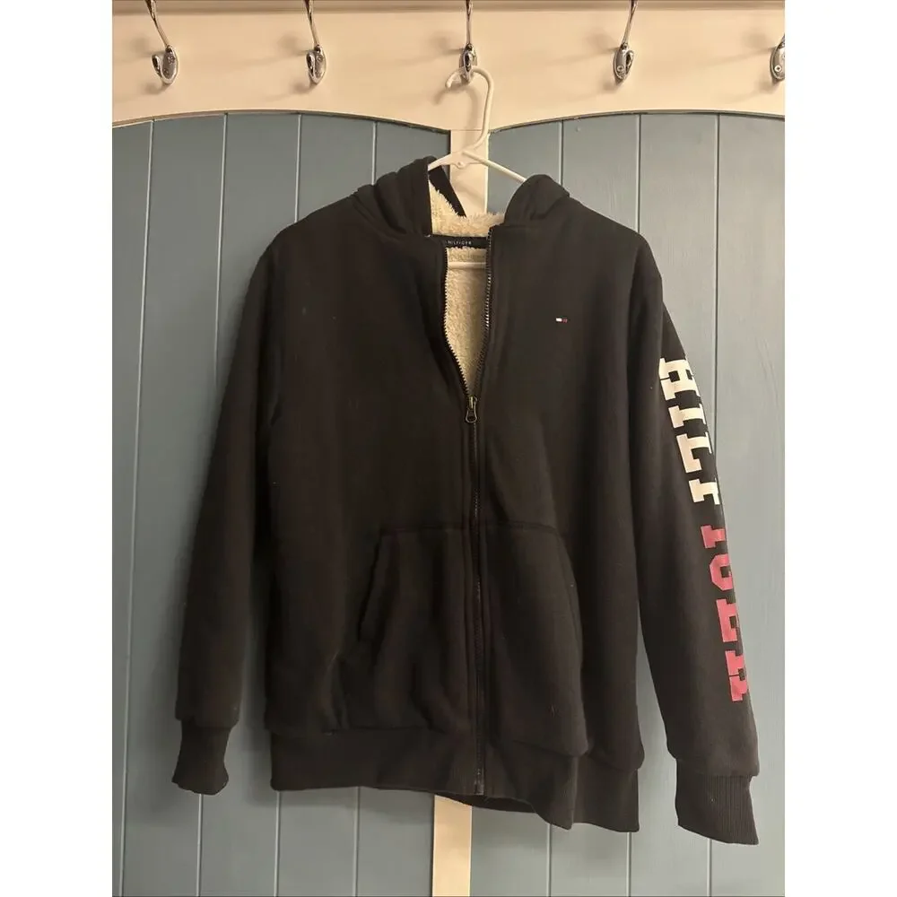 Vtg Tommy Hilfiger Kids Blue Lined Zip Up Hoodie Winter Jacket Boys‎ Sz M/L